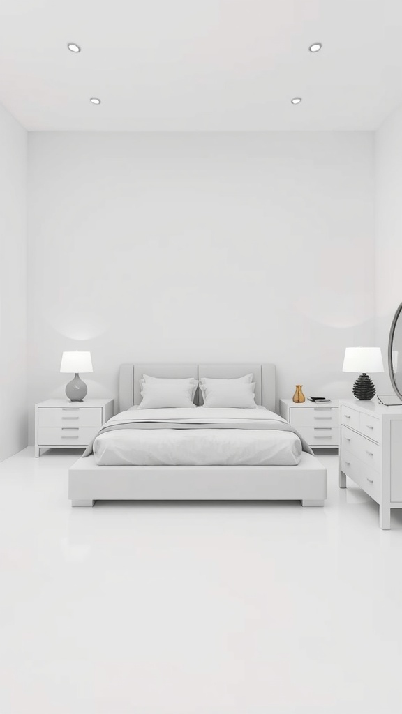 Modern bedroom featuring sleek white furniture and minimalist design