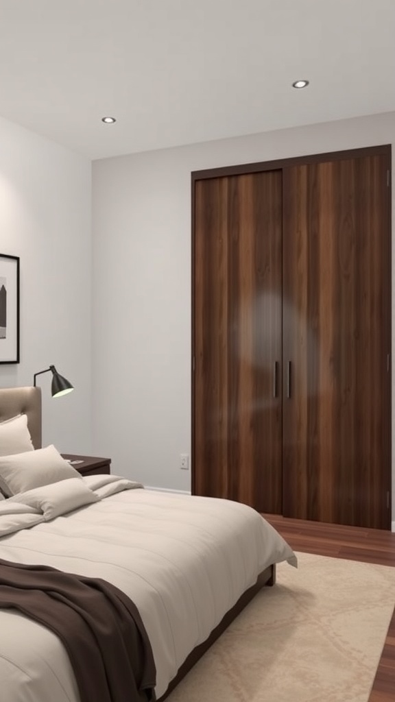 Small bedroom featuring a king bed and a wardrobe with sliding doors