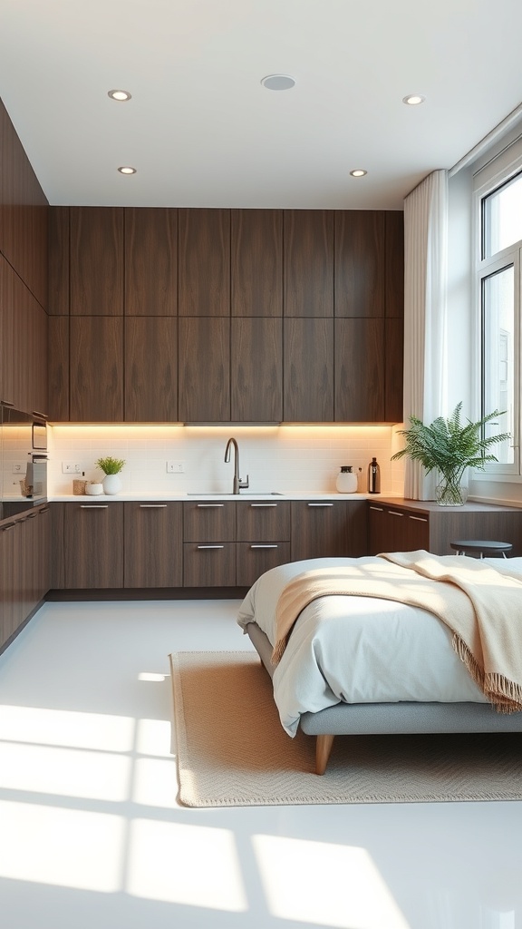 Modern kitchen with smart lighting features, showcasing recessed lights and warm under-cabinet illumination.