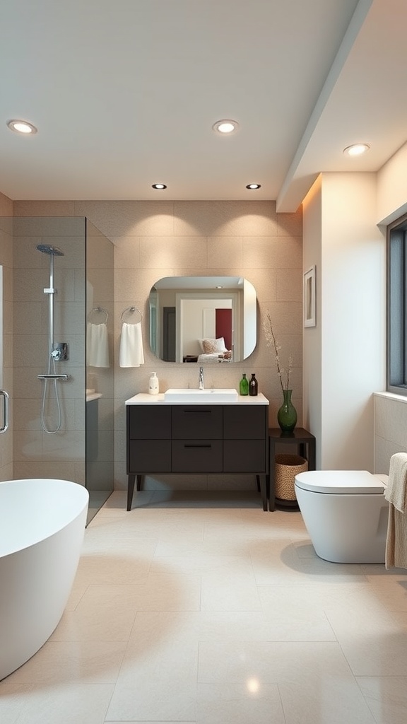 Modern basement bathroom with smart technology features