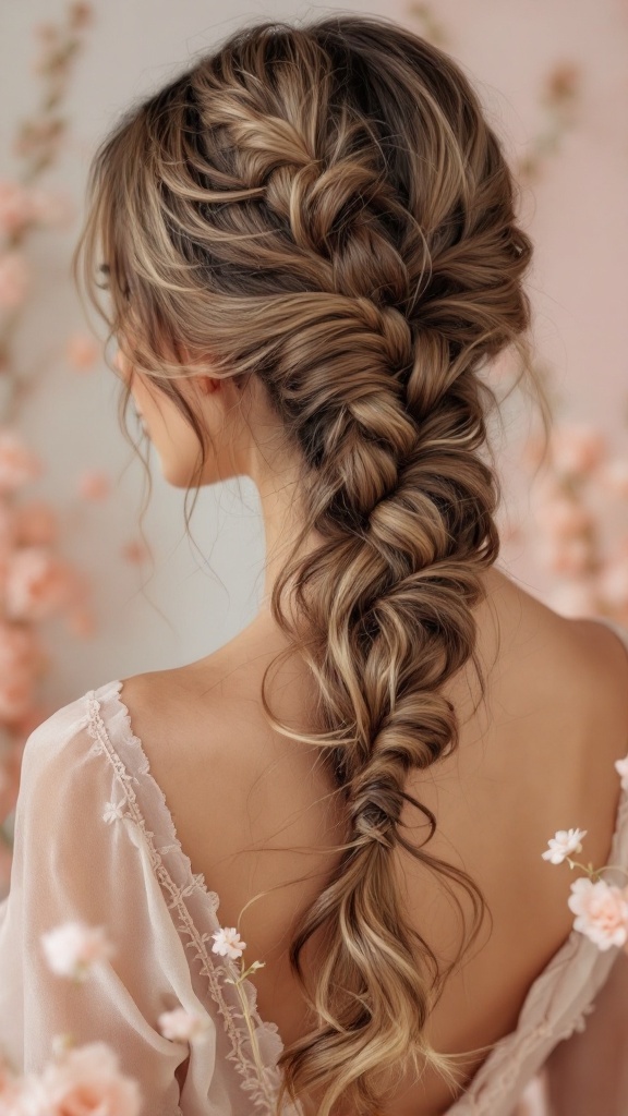 A beautiful hairstyle featuring soft curls and a side braid.