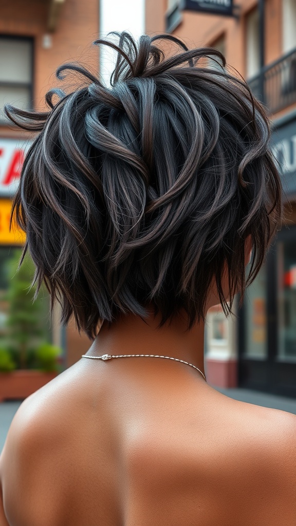 A close-up of a soft shag hairstyle with natural texture, showing layers and movement.