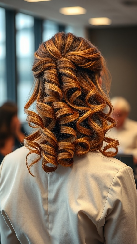 A woman with softly curled hair, showcasing a professional yet feminine hairstyle.