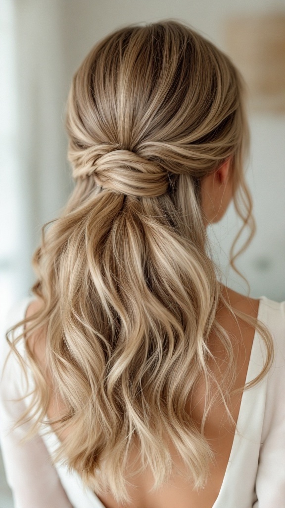 A hairstyle featuring straight hair with delicate curls at the ends, styled elegantly for a bridesmaid.