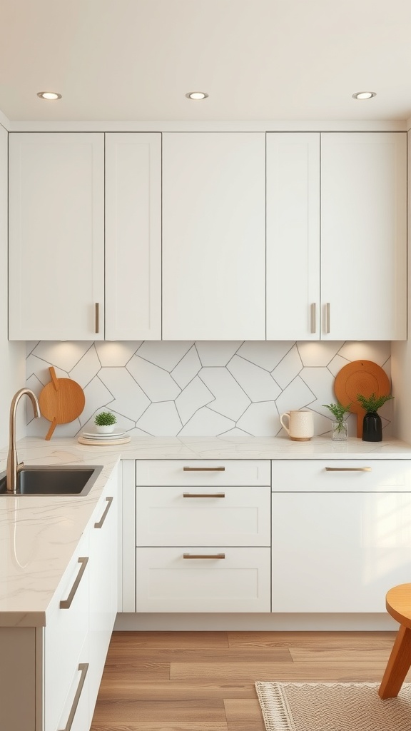 Modern kitchen with white cabinets and a stylish countertop