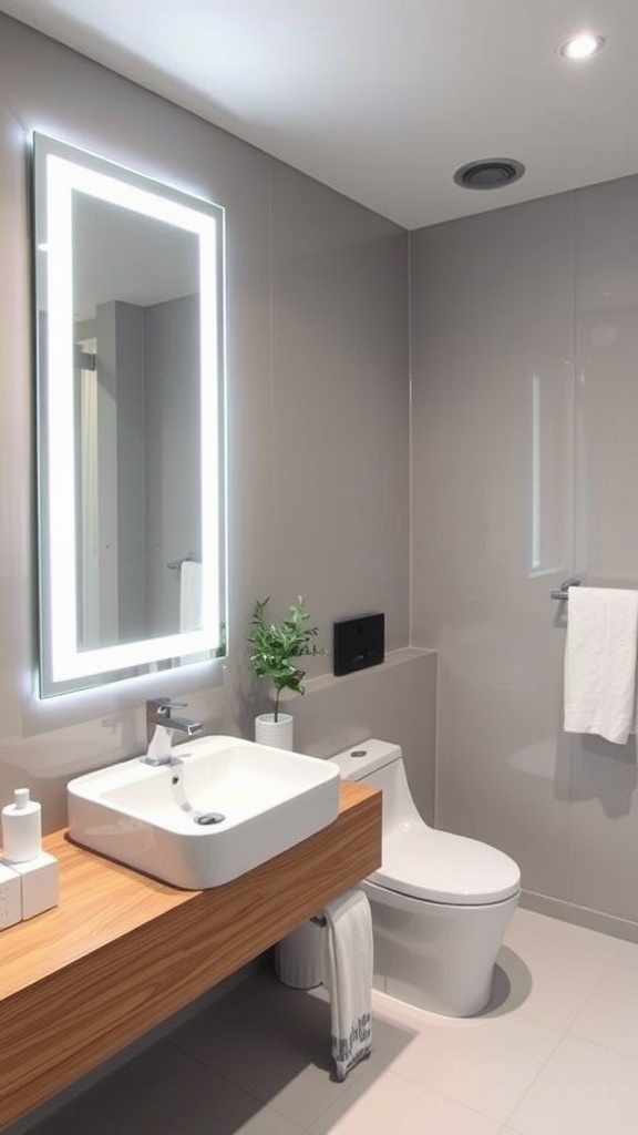 Modern bathroom with LED mirror lighting