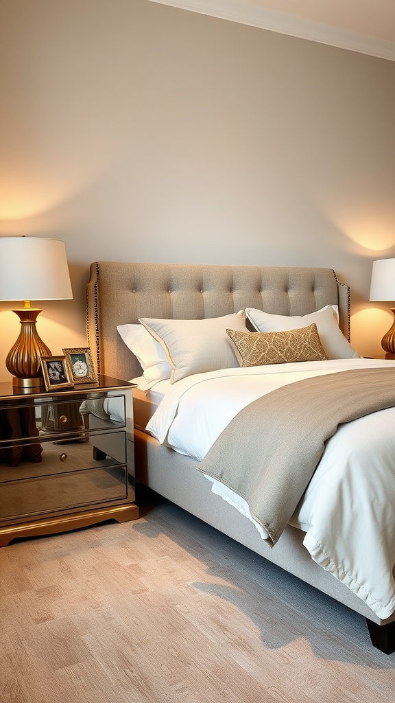 Elegant bedroom with stylish nightstands and soft lighting
