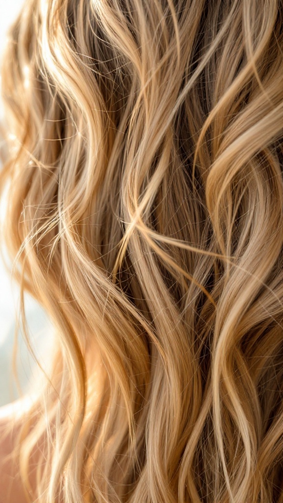 Wavy blonde hair with sun-kissed highlights