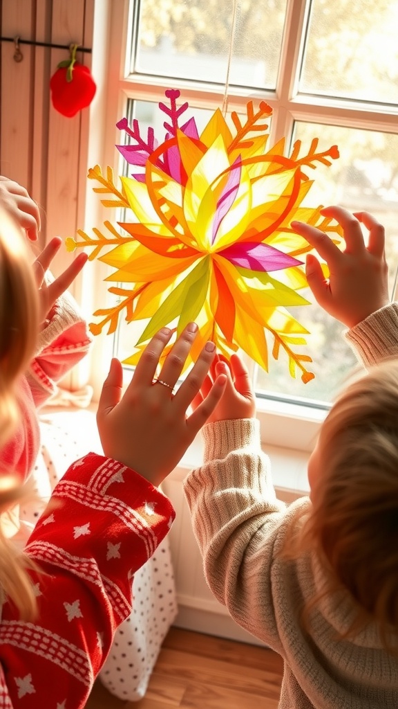 Children creating colorful suncatchers to hang by a window