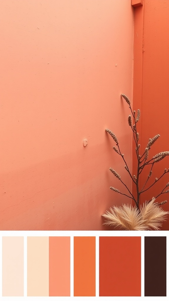 Terracotta wall with a color palette showcasing shades from soft peach to deep brown.