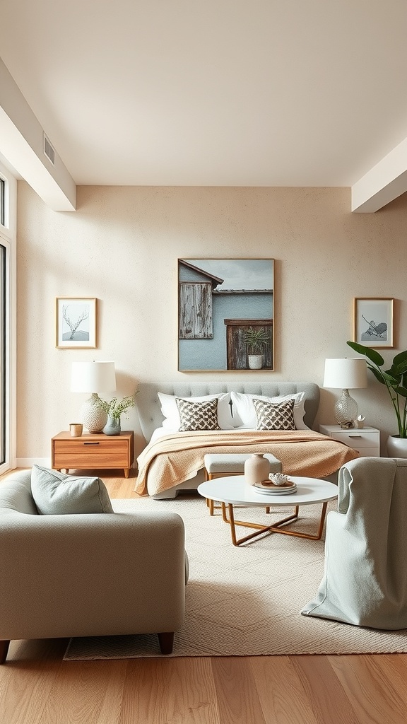 A cozy living room featuring textured wall finishes, warm tones, and natural light.