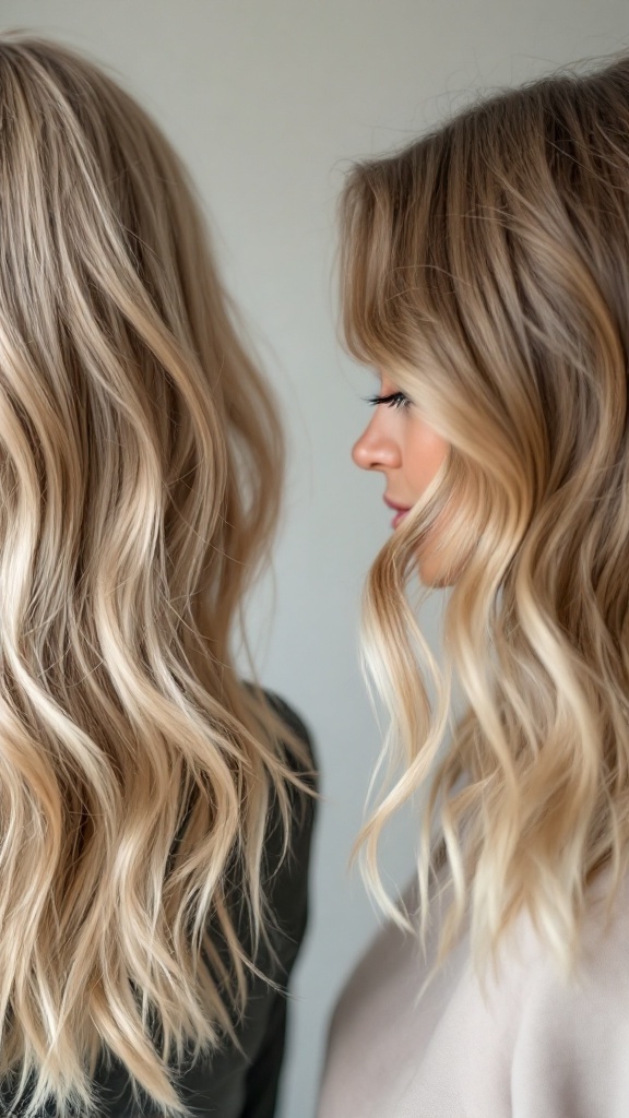 A comparison of dirty blonde hair and blonde highlights, showcasing their contrast.