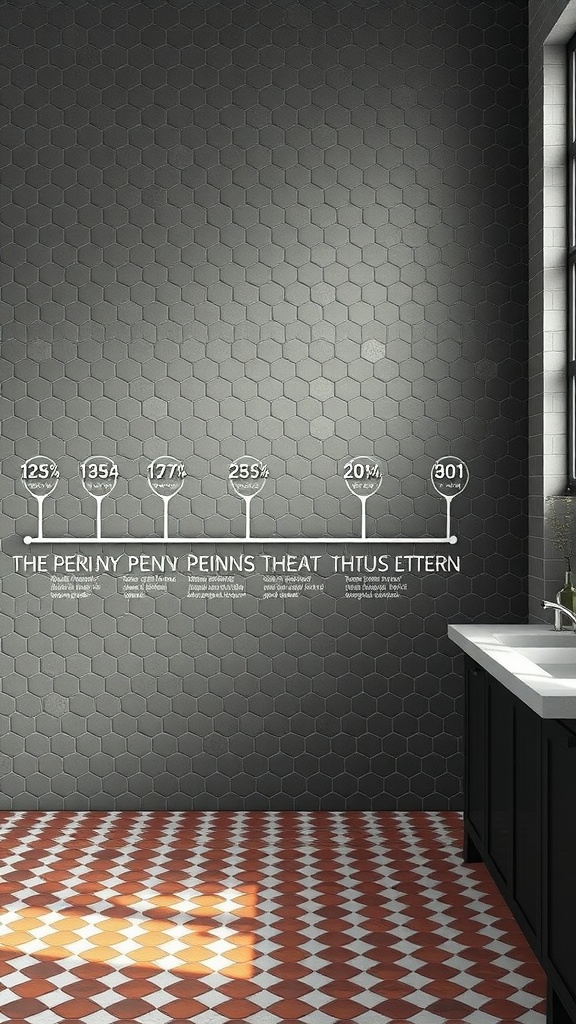 Stylish bathroom featuring penny tile floor and hexagonal wall tiles.