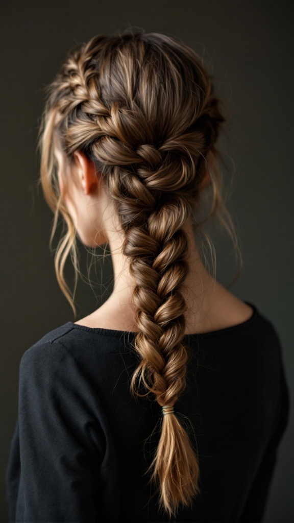 A beautiful traditional Dutch braid styled in hair, showcasing a neat and polished look.