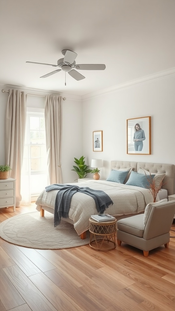 Cozy bedroom with a bed, chair, and natural light, designed for relaxation and play