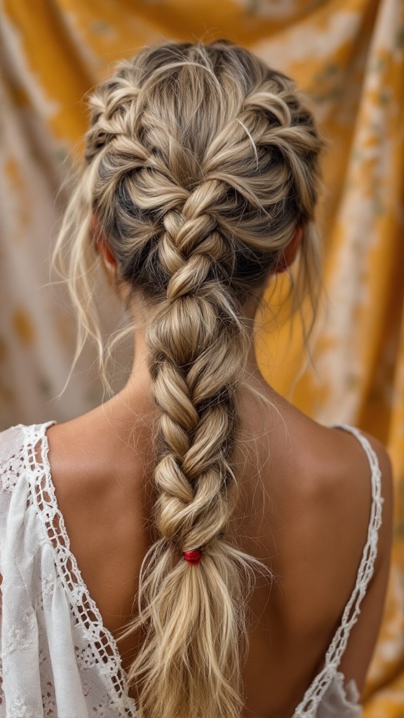 A woman with a twisted rope braid ponytail hairstyle, showcasing intricate braiding techniques.