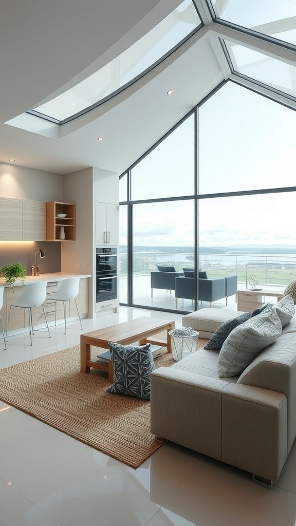 Modern kitchen with glass walls and a view of the outdoors