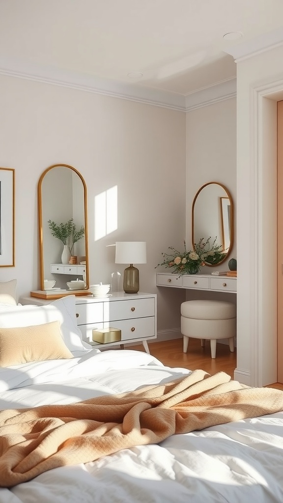 A cozy one-bedroom apartment featuring mirrors that enhance the sense of space.