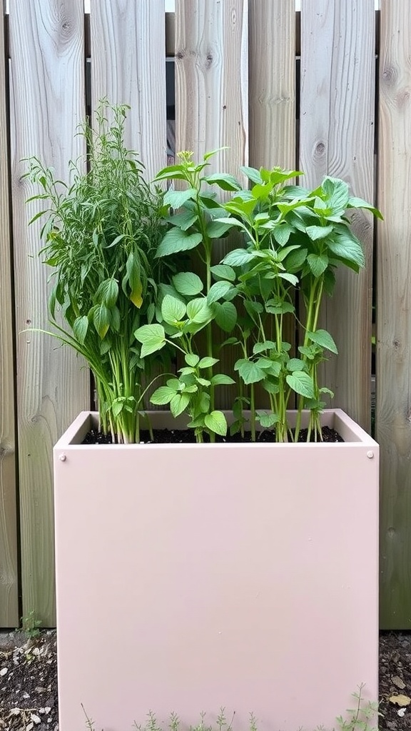 Vertical herb garden planters with various herbs growing in a rectangular container.