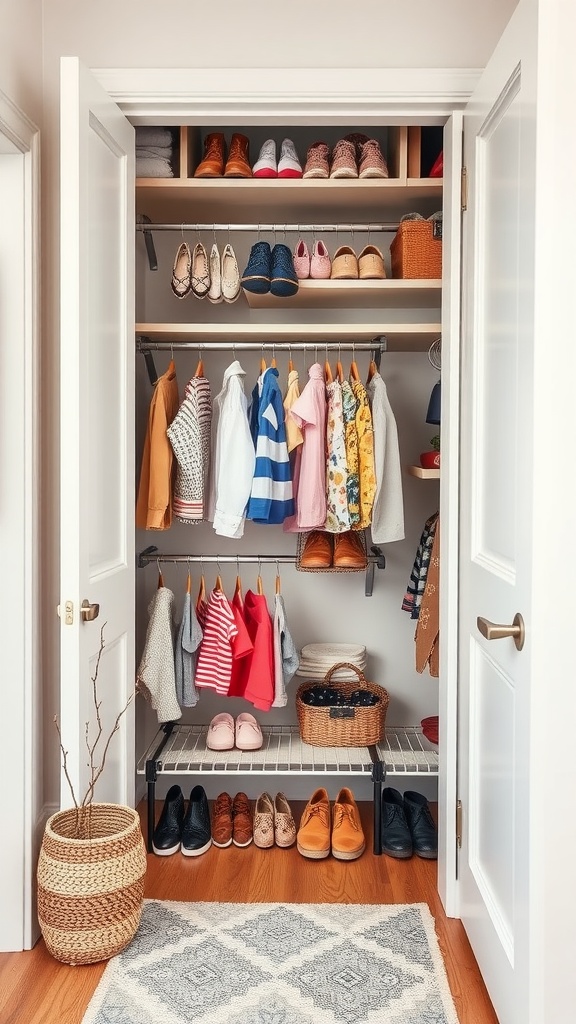 A well-organized kid's closet showcasing effective vertical space utilization.