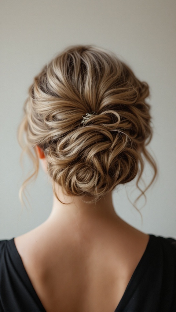 A close-up view of a vintage-inspired bridesmaid hairstyle featuring finger waves and a sleek updo