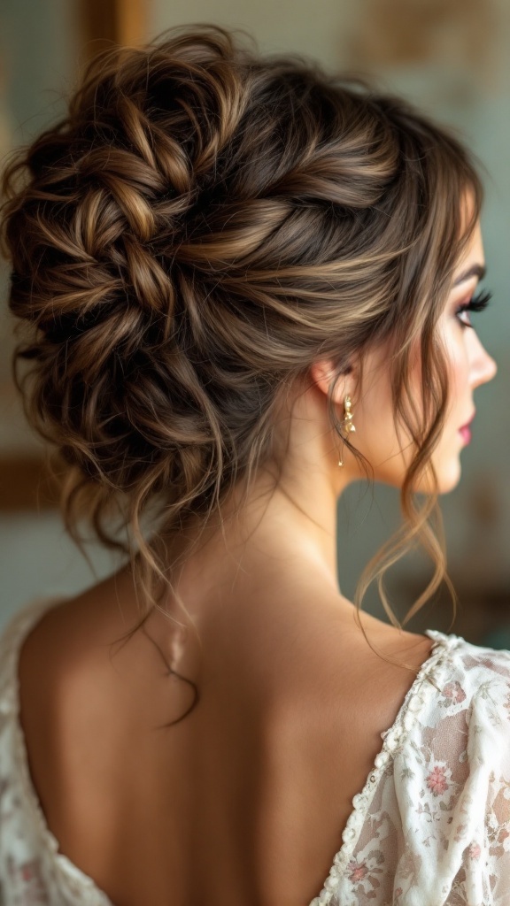 A beautiful vintage-inspired updo hairstyle with braids and loose strands