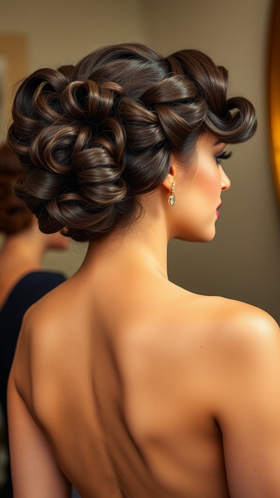 A woman with vintage Hollywood waves hairstyle, showcasing deep curls and elegant styling.