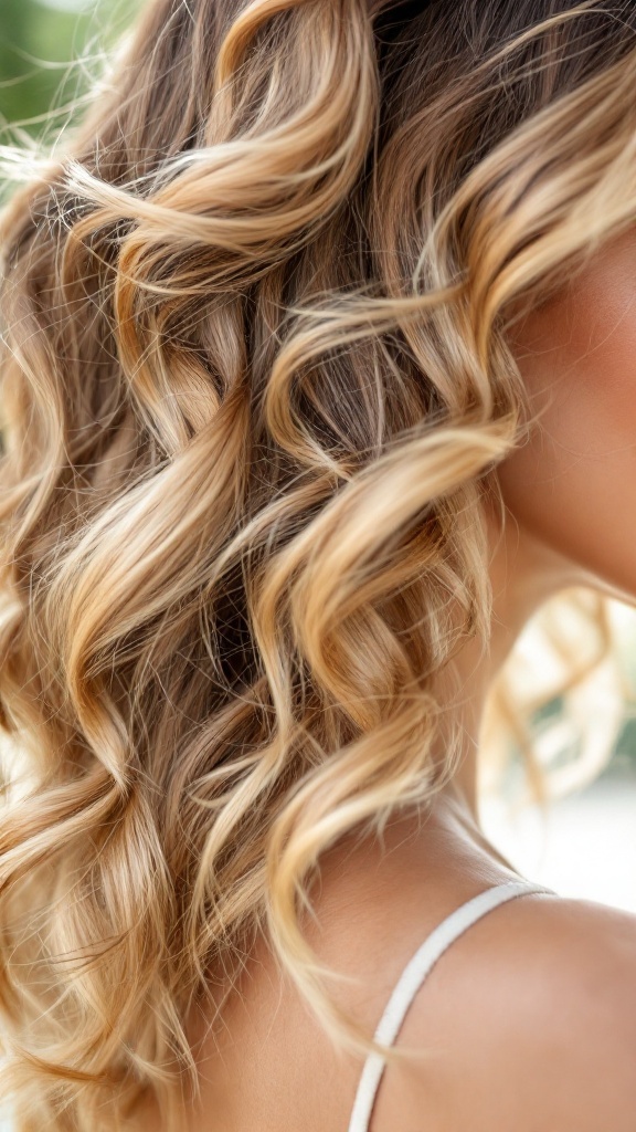 Voluminous curls with highlights on medium hair