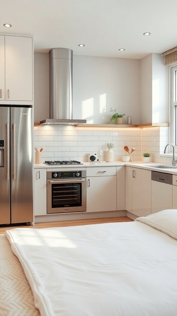 Modern kitchen featuring water-saving appliances and a sleek design.