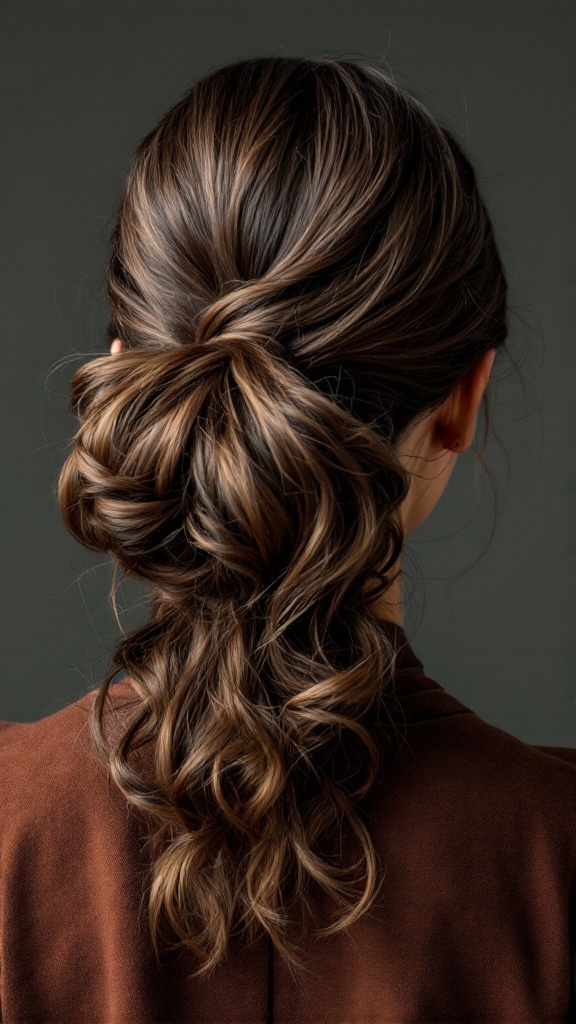 A woman with a wavy ponytail and a bouffant base, showcasing a stylish hairstyle