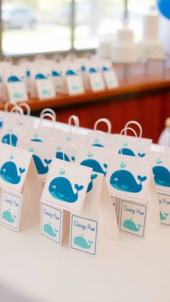 Whale-themed gift bags for a baby shower