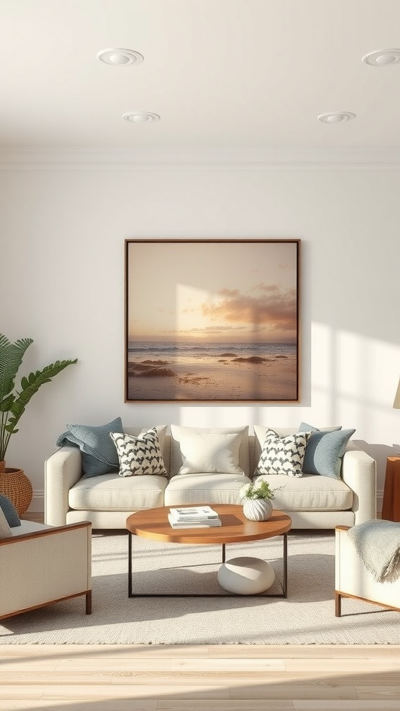 Neutral Fall Decor Living Rooms
- A cozy living room featuring soft neutral tones and an artwork with subtle hues