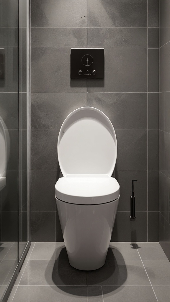 tiny half bathroom ideas - A sleek compact toilet in a modern bathroom design