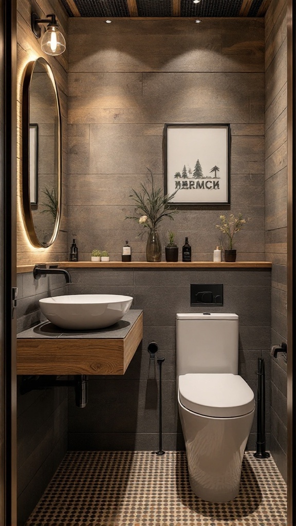 Modern farmhouse bathroom ideas -
Modern farmhouse bathroom with industrial-style fixtures and wooden elements