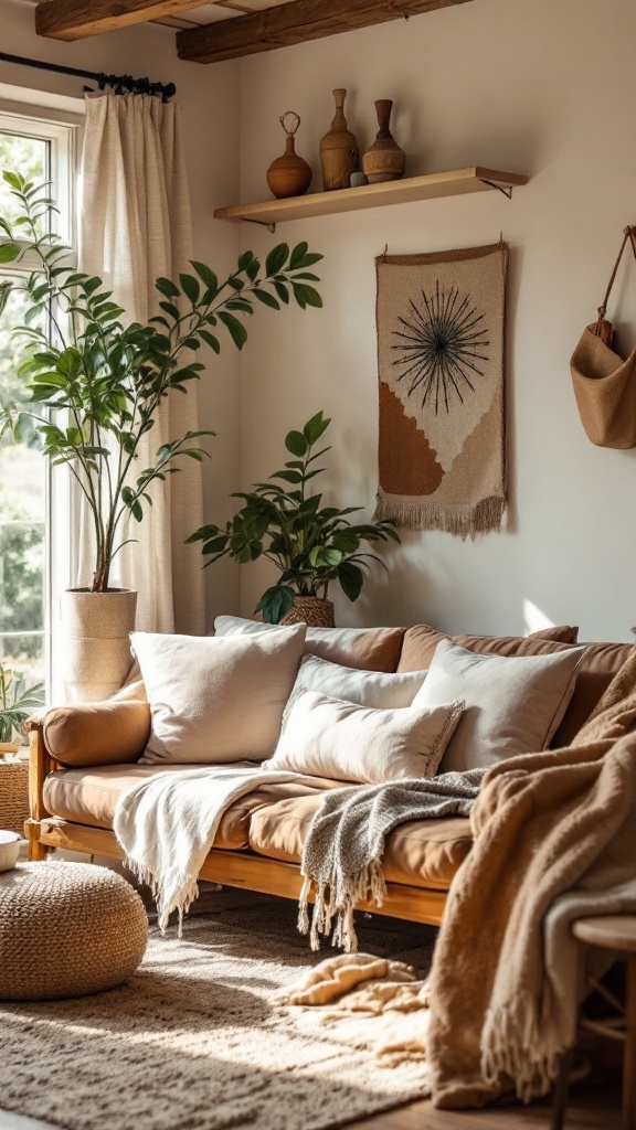 boho farmhouse living room - 
Cozy boho farmhouse living room with earthy color palette and natural textures.