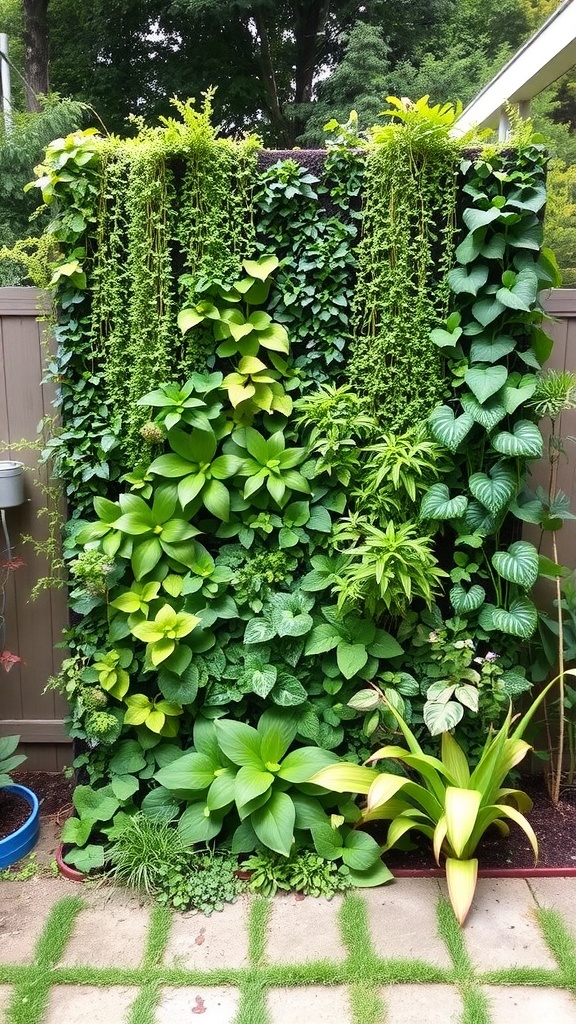 A vertical garden wall filled with lush green plants.