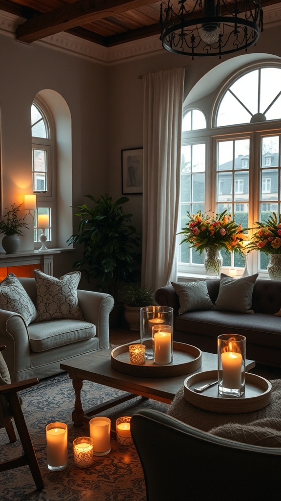 Neutral Fall Decor Living Rooms
- Cozy living room with candles and soft lighting