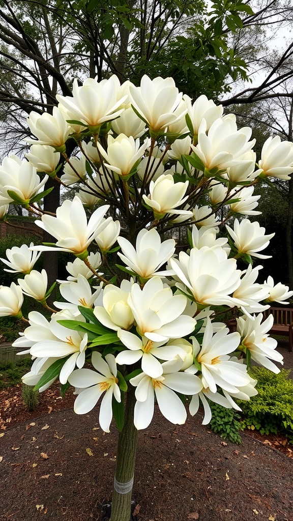 23 Stunning Evergreen Shrubs to Enhance Your Garden 2 A Sweetbay Magnolia shrub in full bloom with large white flowers and green leaves.