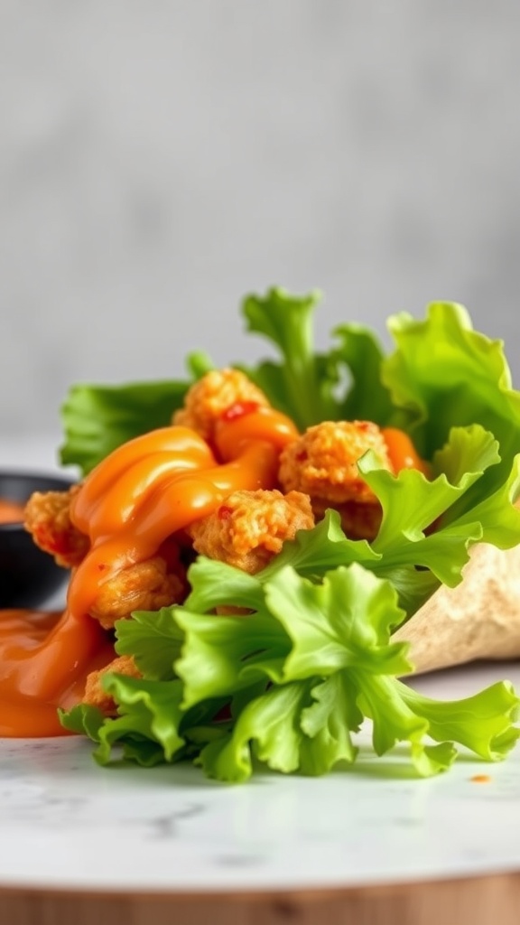 Buffalo chicken wrap with lettuce and sauce