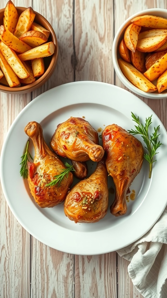 Air Fryer Garlic Butter Chicken and Potatoes on a plate