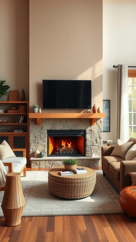 Cozy family room with a gas fireplace and a TV above it, featuring a comfortable seating area.