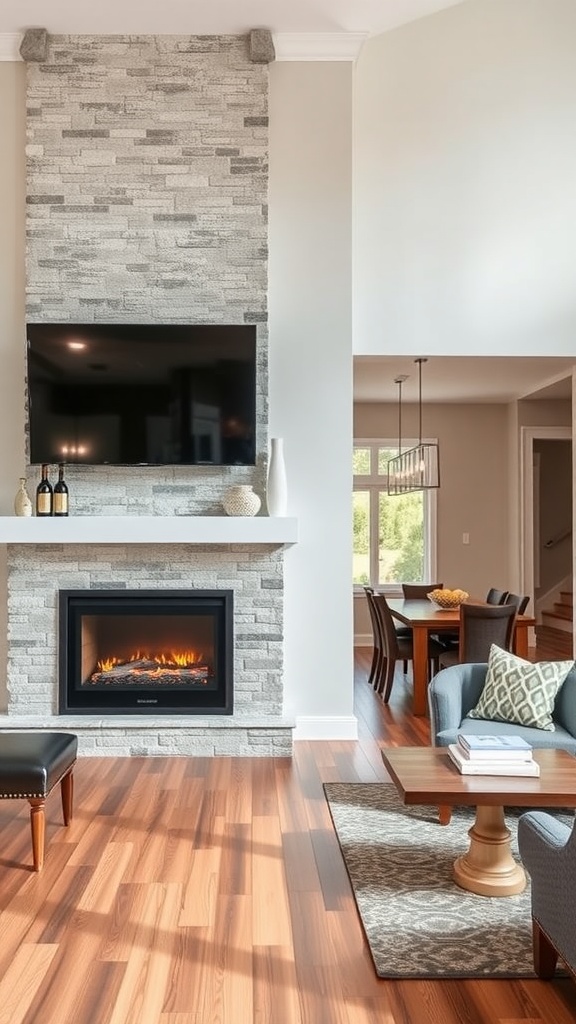 Open concept living space featuring a gas fireplace and a TV mounted above it.