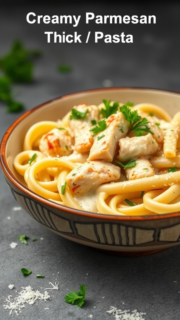 Creamy Garlic Parmesan Chicken Pasta in a bowl