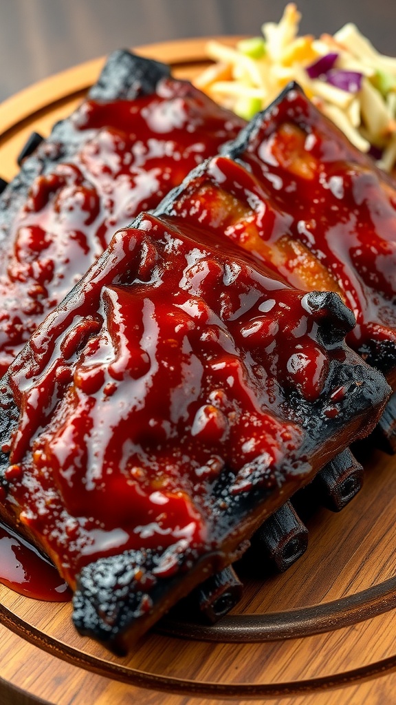 Delicious Honey Garlic BBQ Ribs glistening with rich sauce
