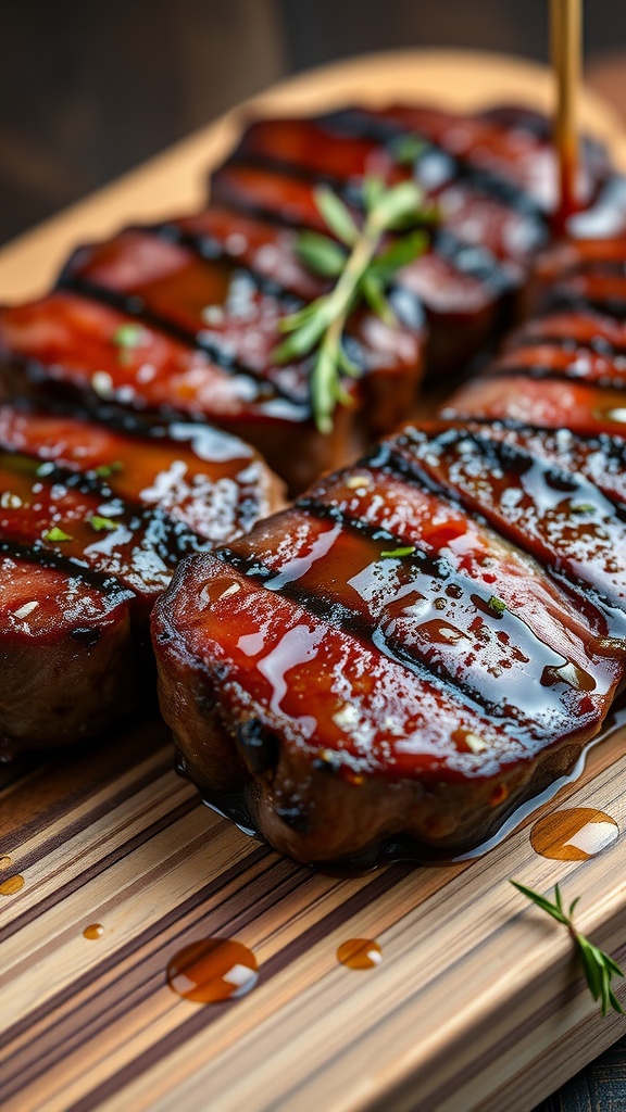 Juicy steak bites glistening with garlic butter and herbs