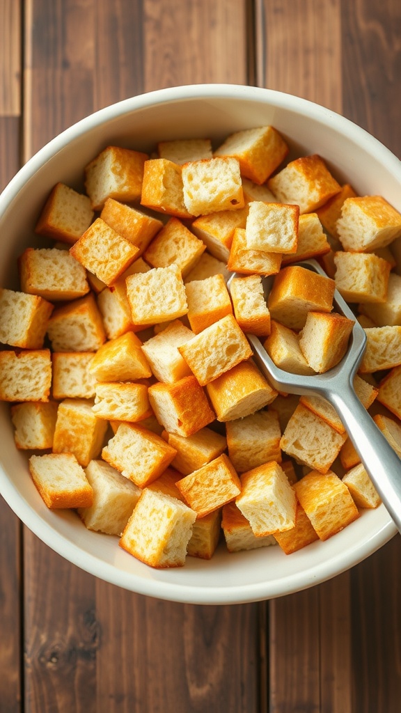Bowl of perfectly toasted bread cubes