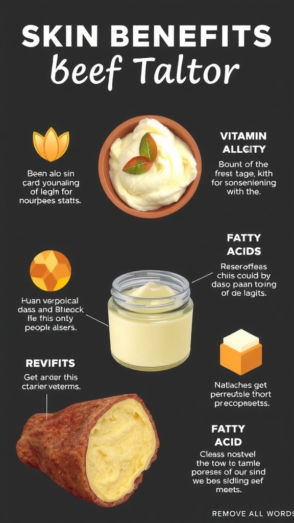 An infographic displaying the benefits of beef tallow for skin health.