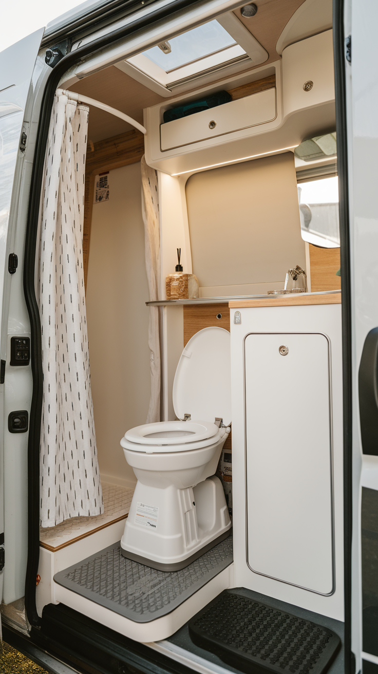 Compact and stylish van bathroom interior