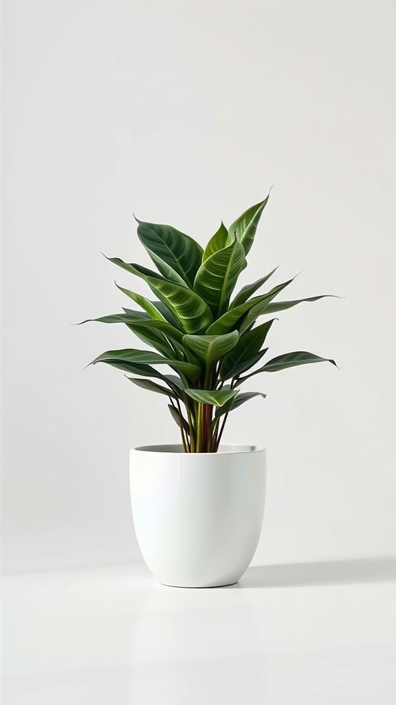 A healthy ZZ plant in a simple white pot, showcasing its lush green leaves.