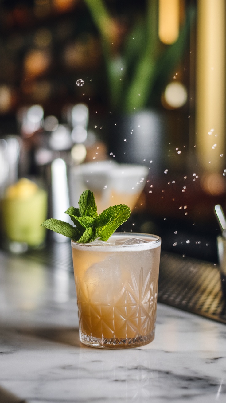 A refreshing Old Cuban cocktail with fresh mint, served in a stylish glass.